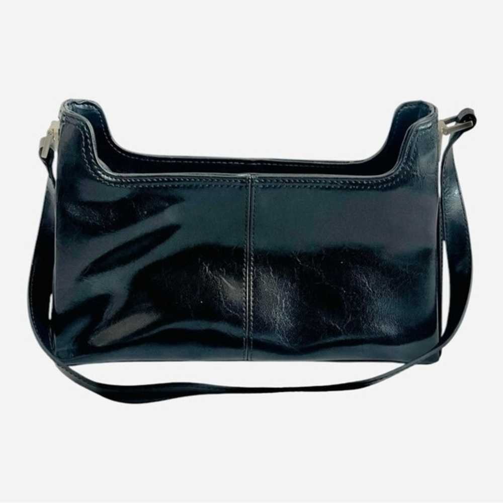 Liz Claiborne Black Patent Leatherette Shoulder Bag Glossy Medium Purse Vintage - Picture 2 of 6